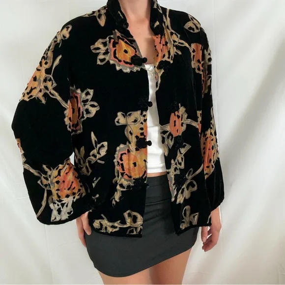 Vintage Y2K kimono outerwear blouse cardigan top black oriental XXL boho - Picture 1 of 7